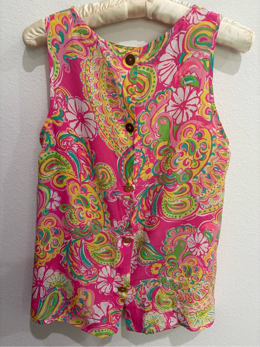 Lilly Pulitzer 100% Silk Iona Shell Tank Top Pink Paisley Small